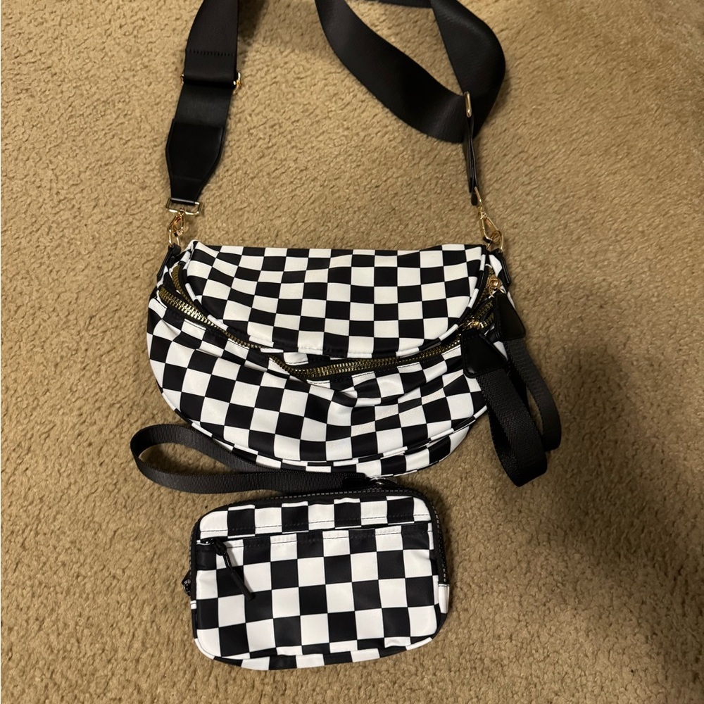 Gold blush Checkered Black and White Women's Bag Set